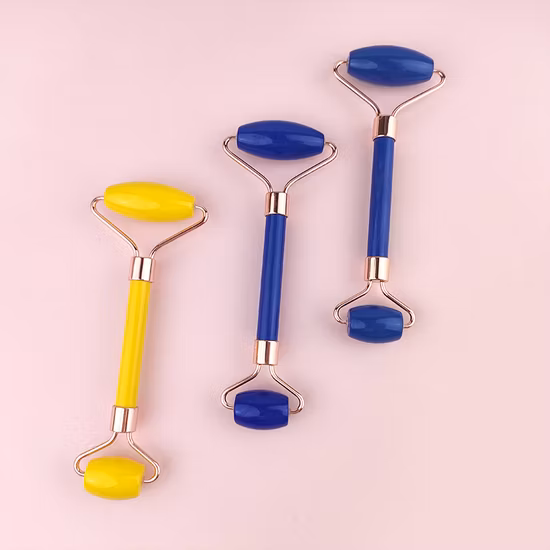 크리스탈 다채로운 얼굴 마사지 롤러 휴대용 석영 옥 롤러